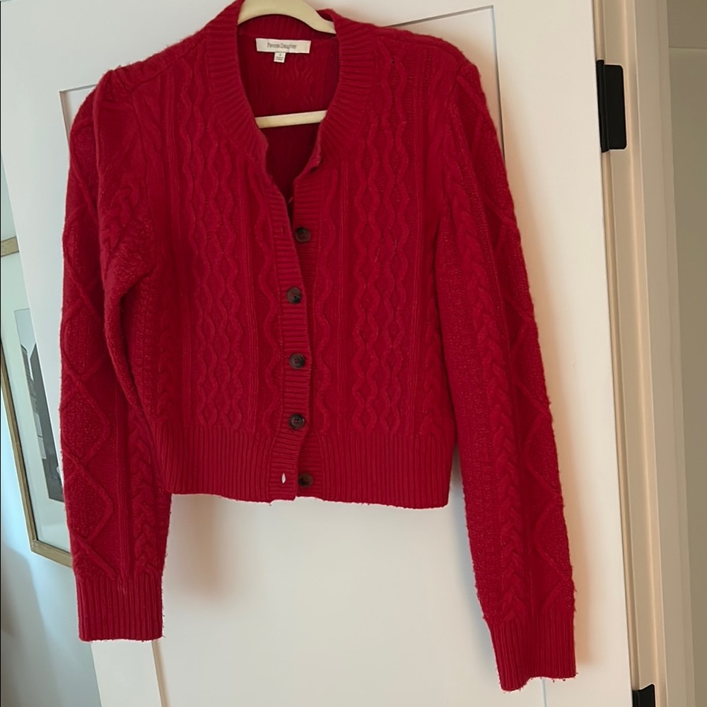 Favorite Daughter Red Cropped Cardigan Sweater